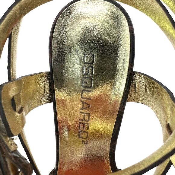 New Dsquared2 Women US 8 Brown Croc Embossed Leather High Heel Sandals | $650 - Picture 12 of 17